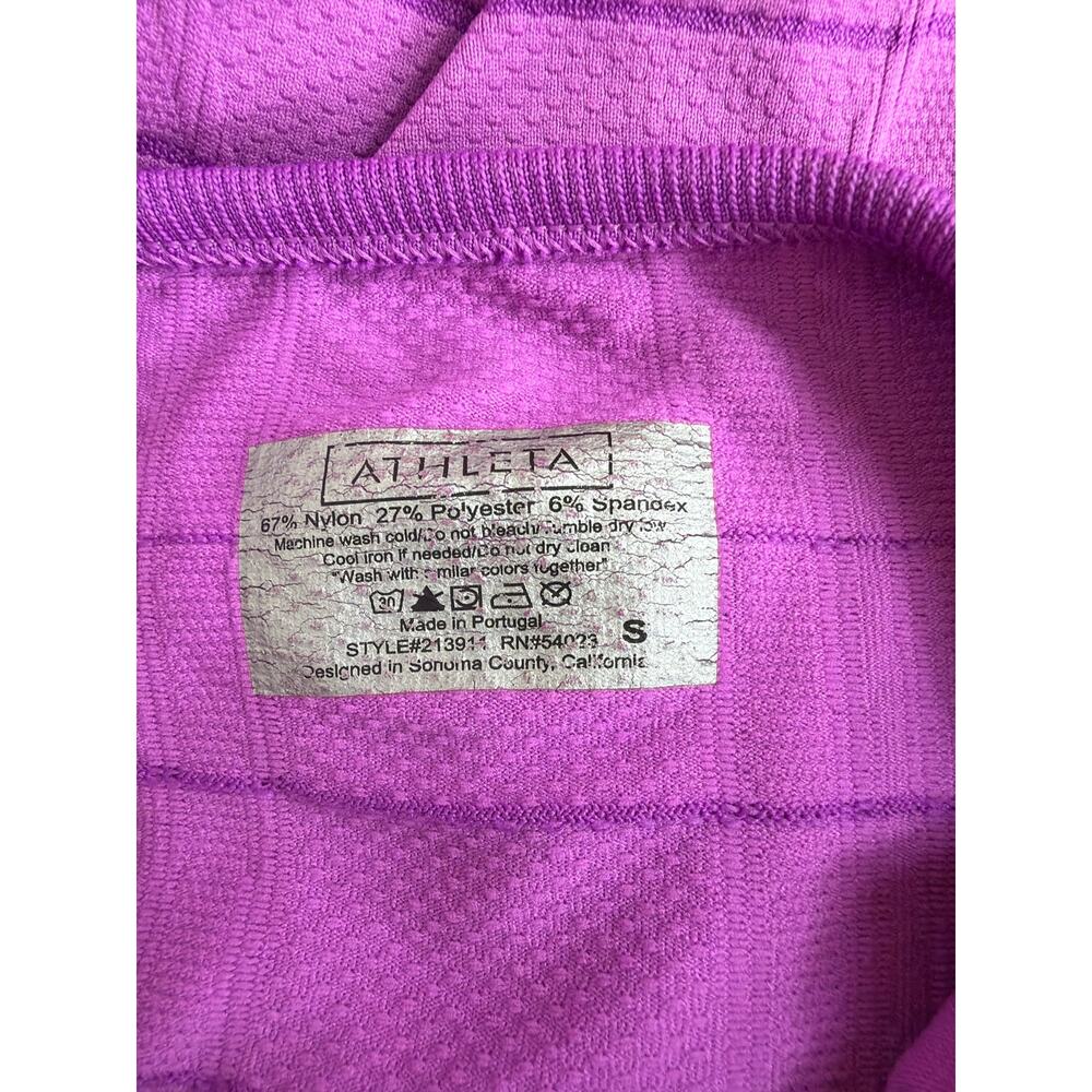 Athleta Pink Purple Striped Ruched Hem Short Sleeve Athletic Workout Top Small - Picture 4 of 4